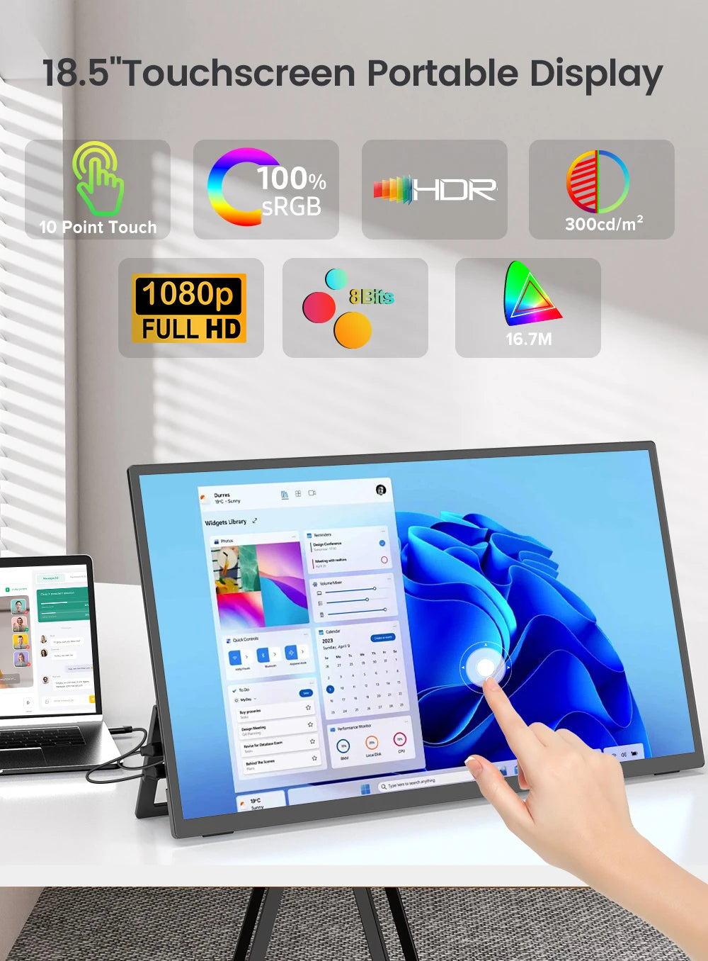 EVICIV Portable Monitor Touchscreen 18.5 Inch 120Hz 1080P FHD FreeSync IPS HDR Gaming Display HDMI Type-C Mobile Monitor for PC