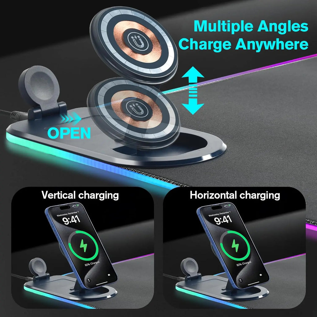 15W Wireless Charging Gaming Mouse Pad, 3-in-1 RGB