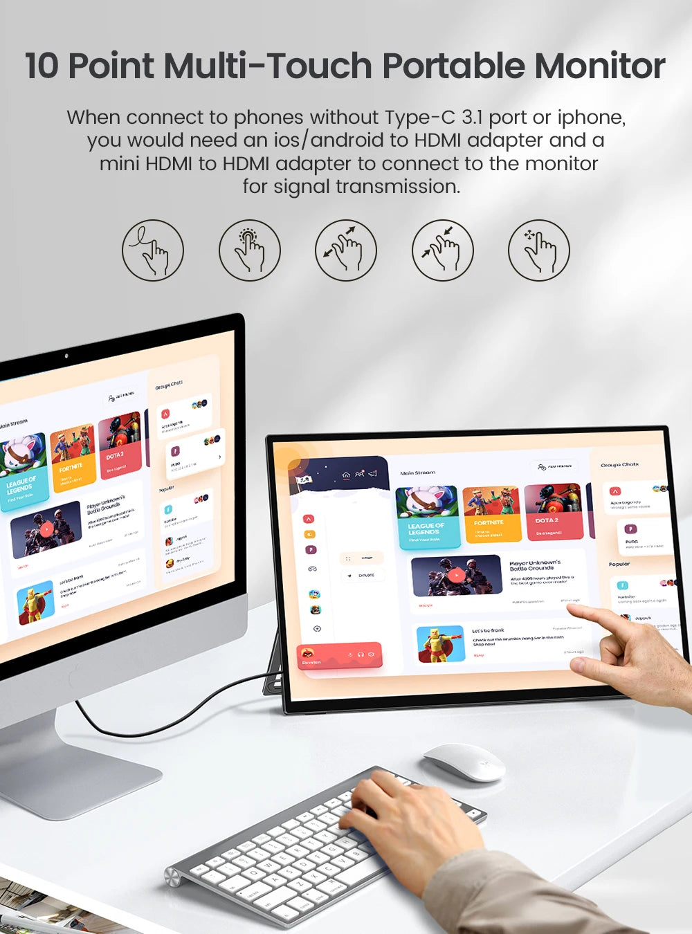 EVICIV Portable Monitor Touchscreen 18.5 Inch 120Hz 1080P FHD FreeSync IPS HDR Gaming Display HDMI Type-C Mobile Monitor for PC