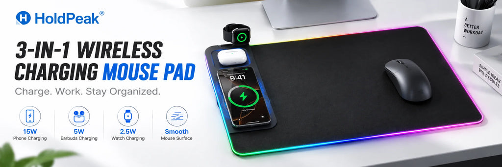 15W Wireless Charging Gaming Mouse Pad, 3-in-1 RGB
