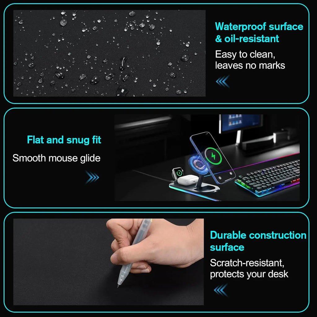 15W Wireless Charging Gaming Mouse Pad, 3-in-1 RGB
