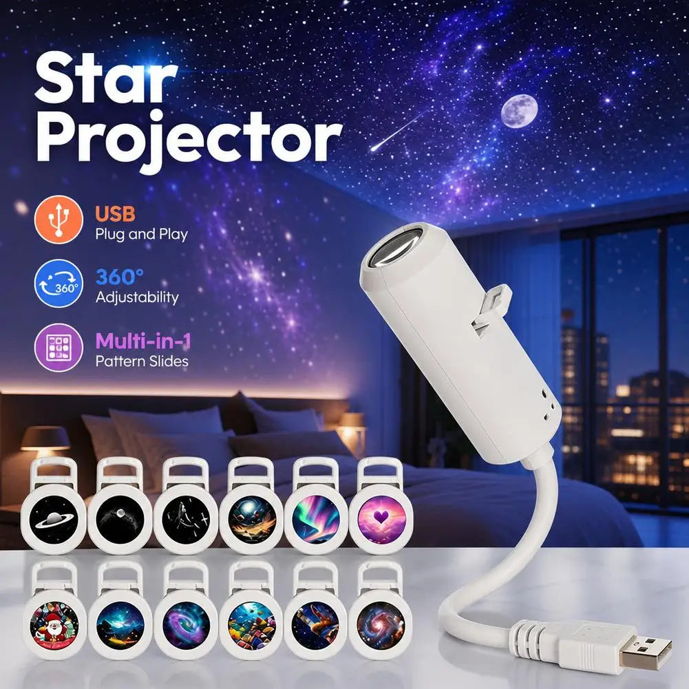 USB Star Galaxy Projector Night Light Car Ambient Light Romantic Atmosphere Starry Sky Projection Lamp For Car Home Decor Light