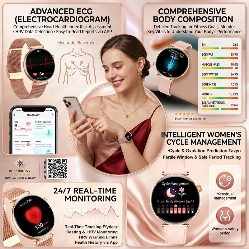 Women ECG Health Smart Watch 1.32'' AMOLED