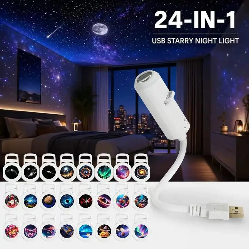 USB Star Galaxy Projector Night Light Car Ambient Light Romantic Atmosphere Starry Sky Projection Lamp For Car Home Decor Light