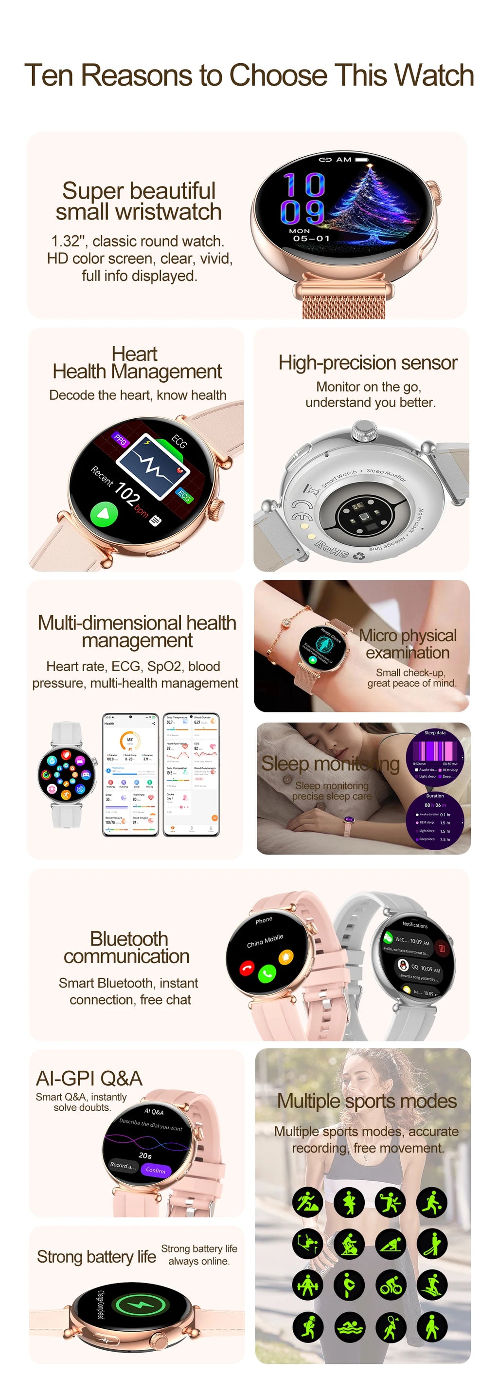 Women ECG Health Smart Watch 1.32'' AMOLED
