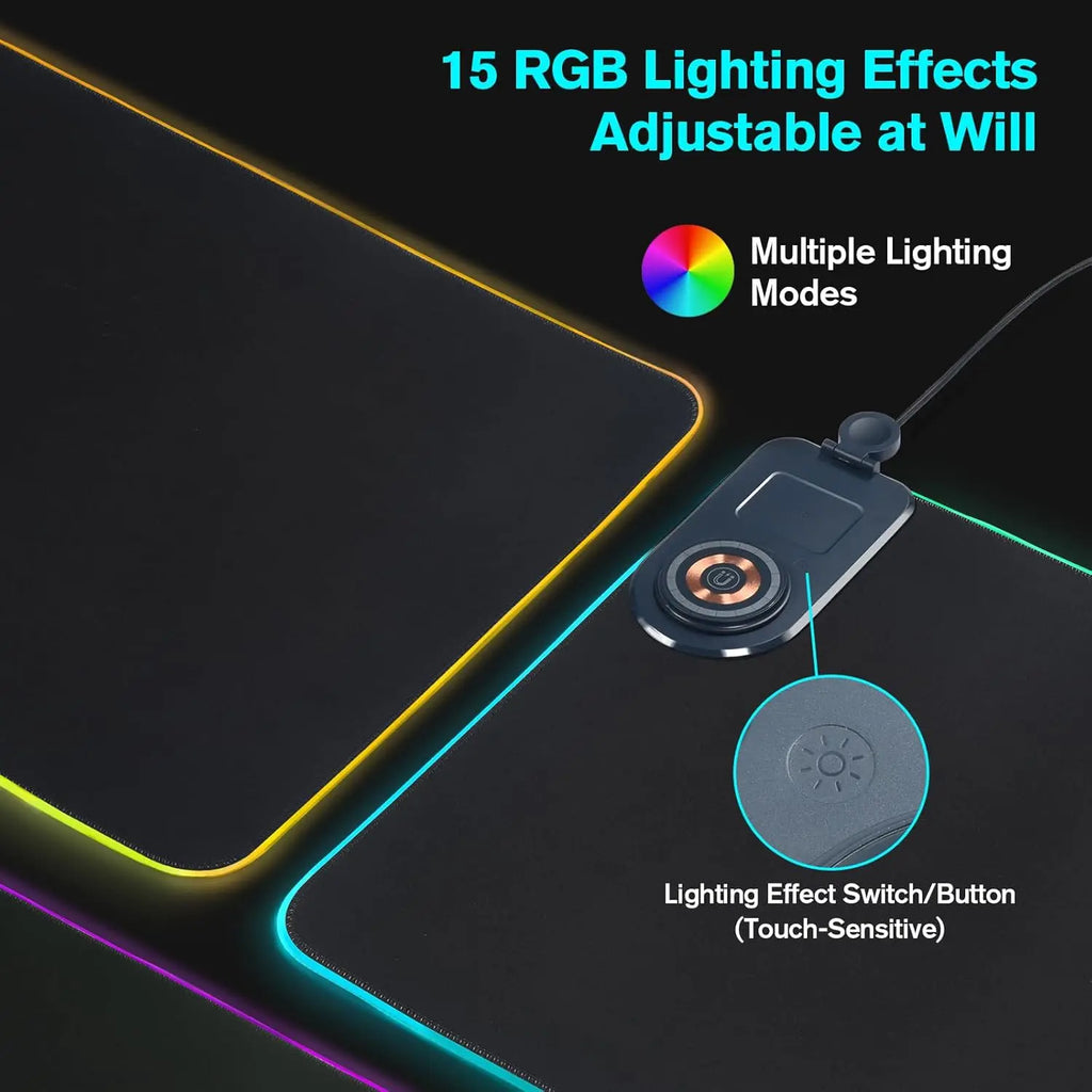 15W Wireless Charging Gaming Mouse Pad, 3-in-1 RGB