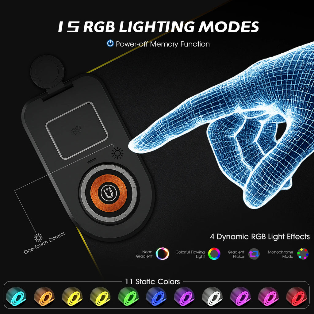 15W Wireless Charging Gaming Mouse Pad, 3-in-1 RGB